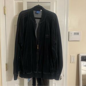 Adidas Black and Gray velour Outerwear tracksuit